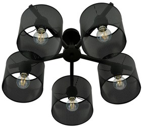 Plafoniera Industrial 5 Luci Cigno In Acciaio Nero E Paralumi A Cilindro