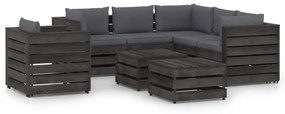 Set divani da giardino con cuscini 8pz legno impregnato grigio