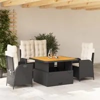 Set da Pranzo da Giardino 4 pz con Cuscini Nero in Polyrattan 3277440