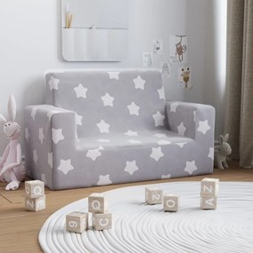 Divano per bambini 2 posti grigio chiaro stelle morbido peluche
