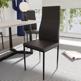 Set 4 Sedie Moderne Per Sala Da Pranzo Con Schienale Alto Seduta Ergonomica Sedia Elegante Imbottita Seduta Comoda In Ecopelle Gambe Struttura In Acciaio Design Corrientes 41 x 97 x 38 cm (Nero)