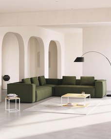 Kave Home - Divano ad angolo Blok 6 posti a coste spesso verde 320 x 320 cm