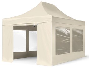 TOOLPORT 3x4,5m gazebo pieghevole con laterali (finestre panoramiche), PREMIUM acciaio, crema - (600049)