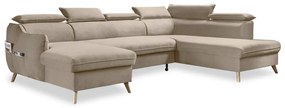 Divano letto angolare in velluto beige a "U" (angolo destro) Sweet Harmony - Miuform