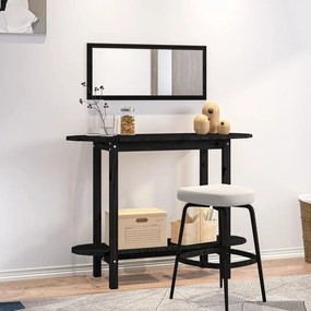Tavolo Consolle Nero 110x40x80 Cm İn Legno Massello Di Pino /