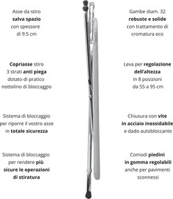 Asse da Stiro Completo Combiboard Profi 125x48 cm con Piano Stiramaniche e Ripiano Regolabile in Altezza...