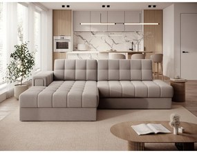 Divano angolare beige allungabile (con penisola a sinistra/con chaise lounge) con rivestimento in velluto Blezalt – ELTAP