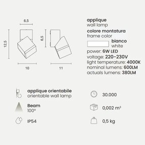 Applique per esterni 10x11 cm a 1 Luce LED in alluminio Bianco e diffusore in vetro STEVE