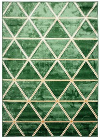 Tappeto moderno verde con motivo a triangoli dorati Larghezza: 80 cm | Lunghezza: 150 cm