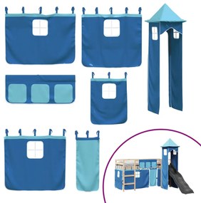 Letto a soppalco con torre bambini blu 90x190cm massello pino