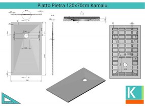 Kamalu - Piatto doccia 120x70 pietra artificiale colore grigio scuro ardesia