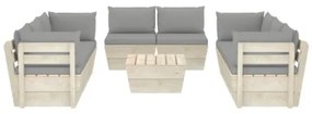 Set Divani da Giardino su Pallet 9 pz con Cuscini Legno Abete