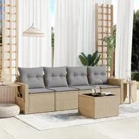 Set Divano da Giardino 5 pz con Cuscini Beige in Polyrattan 3219888