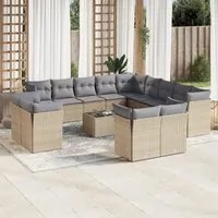 Set Divani da Giardino 14pz con Cuscini in Polyrattan Beige 3218559