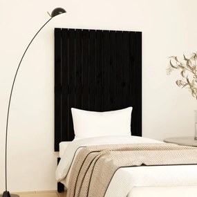 Testiera Da Parete Nera 82,5x3x110 Cm İn Legno Massello Di Pino /