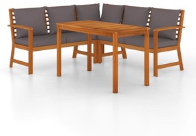 Set da pranzo giardino 4pz con cuscini legno massello di acacia