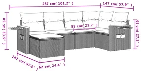 Set divano da giardino 6 pz con cuscini nero in polyrattan