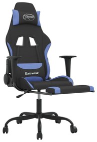 Sedia da Gaming con Poggiapiedi Nero e Blu in Tessuto