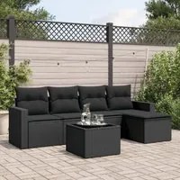 Set Divano da Giardino 6 pz con Cuscini Nero in Polyrattan 3251232