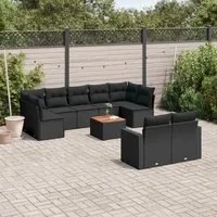 Set Divani da Giardino 10pz con Cuscini in Polyrattan Nero 3224270