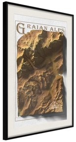 Poster  Raised Relief Map: Graian Alps  Cornice Quadri Cornice nera con pass-partout, Larghezza x Altezza Home decor 20x30