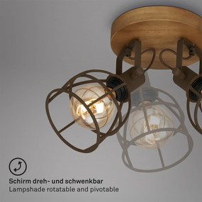 Plafoniera Vintage Korbo Metallo Ruggine Legno 2 Luci E27 Ip20