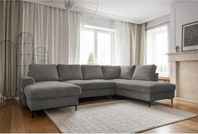 Divano letto in velluto a coste grigio (angolo destro) Lofty Lilly - Miuform