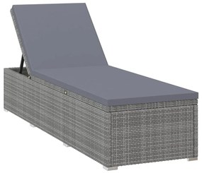 Lettini prendisole con tavolino 3 pz in polyrattan grigio