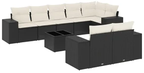 Set divani da giardino 9 pz con cuscini nero in polyrattan