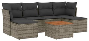 Set divani da giardino 7 pz con cuscini grigio in polyrattan