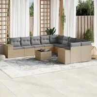 Set Divani da Giardino 11 pz con Cuscini Beige in Polyrattan 3223118