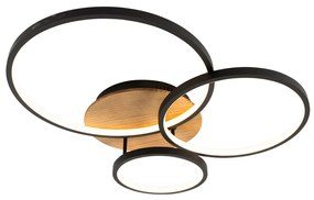 Plafoniera nera con legno incl. LED dimmerabile a 3 livelli 3 luci - Alec