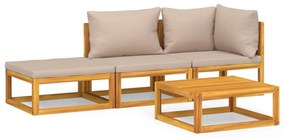 Set salotto da giardino 4pz con cuscini tortora legno massello