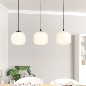 Lampadario Contemporaneo Mantunalle 3 Luci Acciaio Nero Vetro Bianco