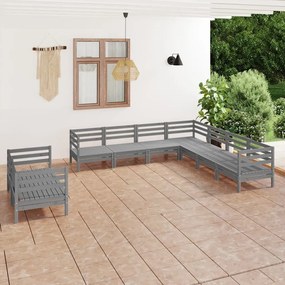 Set Salotto da Giardino 9 pz in Legno Massello di Pino Grigio