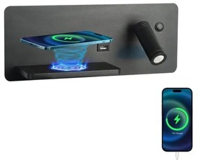 Immax 08288L-LED Applique con ripiano, USB e ricarica wireless LED/3W/230V + LED/3W
