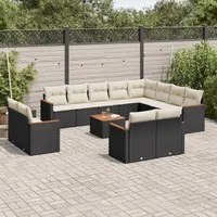 Set Divani da Giardino 13pz con Cuscini Nero in Polyrattan 3226518