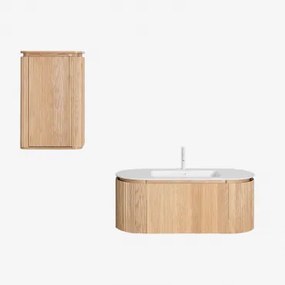 Set Mobili Da Bagno In Legno Carsone Con Lavabo Integrato Legno Naturale & Legno Naturale & Senza Specchio & Bianco ↑20 Cm - Sklum