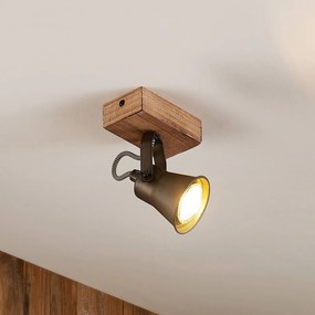 Lindby Grandesa faretto soffitto, 1 luce Lindby, dimmerabile, Legno scuro, Soggiorno / Sala da pranzo, Legno, Vintage, Faretto alogeno