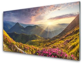 Rivestimento parete cucina Paesaggio del sole del prato di montagna 100x50 cm