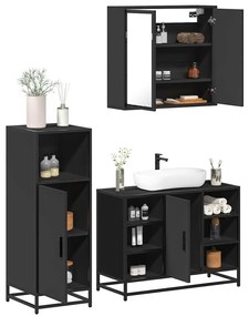 Set Mobili Da Bagno 3 Pz Nero İn Legno Multistrato /