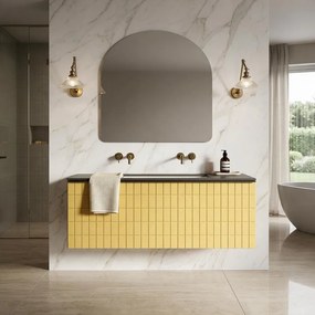 Mobile da bagno sospeso sotto lavabo Pixel grid 1 cassetto L 120 x H 40 x P 45.5 cm giallo laccato opaco, con maniglia alluminio nero opaco
