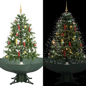 Albero di Natale con Neve e Base a Ombrellone, Verde / 140 cm