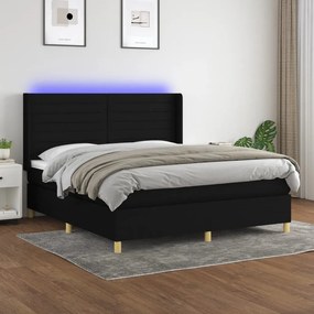 Letto A Molle Con Materasso E Led Nero 160x200 Cm İn Tessuto /