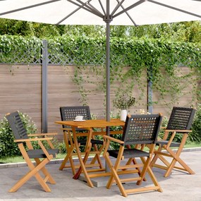 Set da pranzo per giardino 5pz nero polyrattan e legno massello