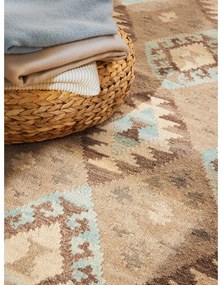 Tappeto azzurro/beige in lana reversibile/tessuto a mano 160x230 cm Kamal Dune – Nouristan