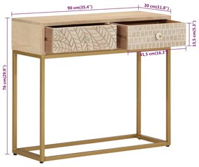 Tavolo Consolle 90x30x76 cm in Legno Massello di Mango e Ferro