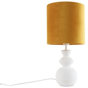 Lampada da tavolo di design con paralume in velluto bianco, giallo e oro 25 cm - Alisia