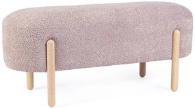 Panca DAYLA in tessuto effetto bouclé rosa antico e gambe in legno rubberwood