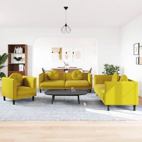 Set Di Divani 3 Pz Con Cuscini Giallo İn Velluto /